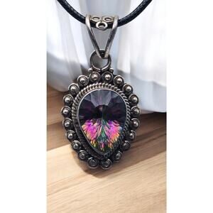 Mystic Topaz Teardrop Pendant Necklace Sterling Silver 925 - Classic Elegant